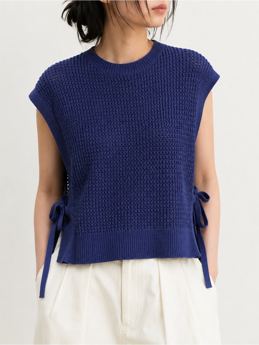 Mackintosh Philosophy Navy Open Knit Side Tie Sweater Vest Japan Size S/M Cotton